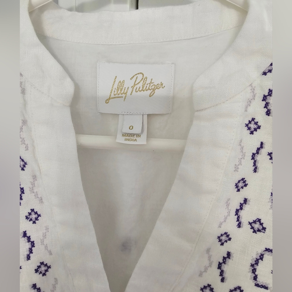 Lilly Pulitzer White Tunic Dress with Purple Embroidery - Picture 2 of 5